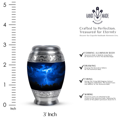 Sky Blue Blue Cremation Urn lifestyle display on memorial shelf - regal blue design with crown-inspired accents - mini keepsake memorial for portion of cremation ashes