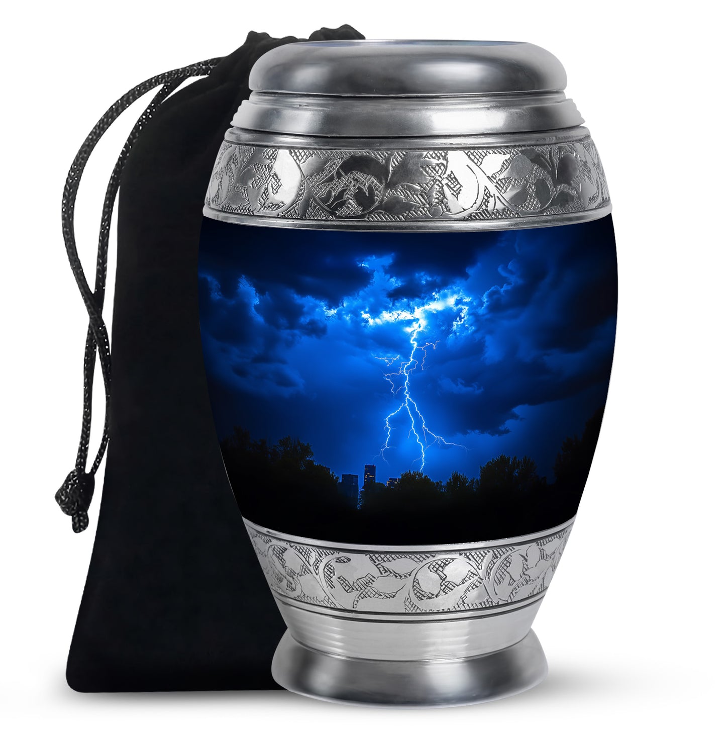 Icy Blue Blue Cremation Urn back view with polished surface - regal blue design with crown-inspired accents - full-size 10 inch 200 cubic inch adult cremation urn