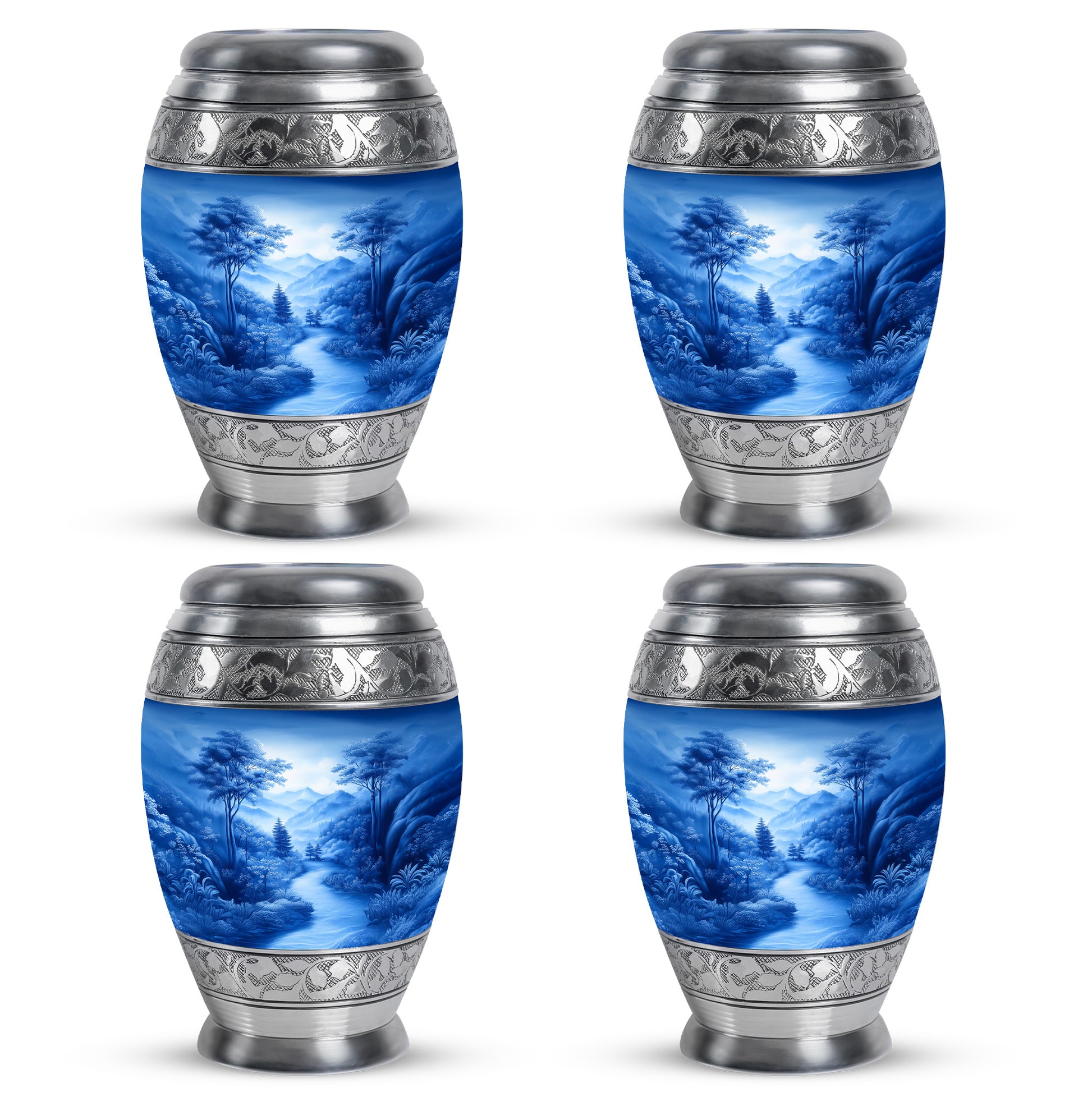 Navy Blue Blue Cremation Urn urn with complimentary velvet bag - regal blue design with crown-inspired accents - 10 inch aluminum urn for cremated remains