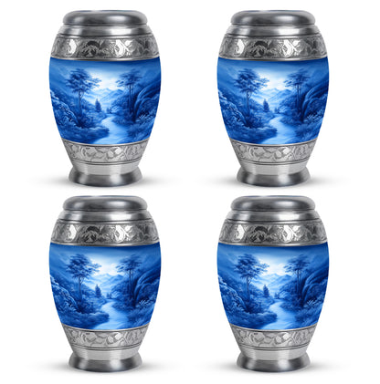 Navy Blue Blue Cremation Urn urn with complimentary velvet bag - regal blue design with crown-inspired accents - 10 inch aluminum urn for cremated remains