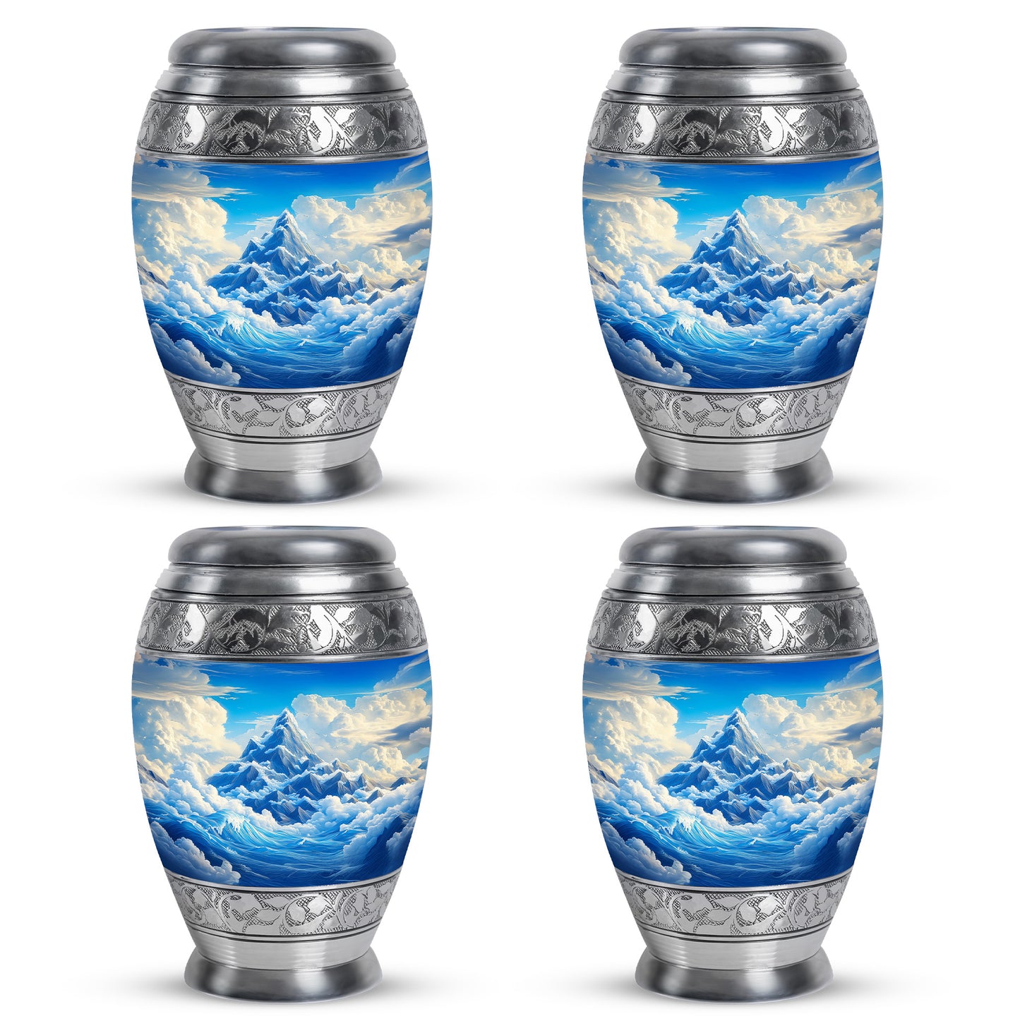 Sky Blue Blue Cremation Urn urn with complimentary velvet bag - regal blue design with crown-inspired accents - 10 inch aluminum urn for cremated remains