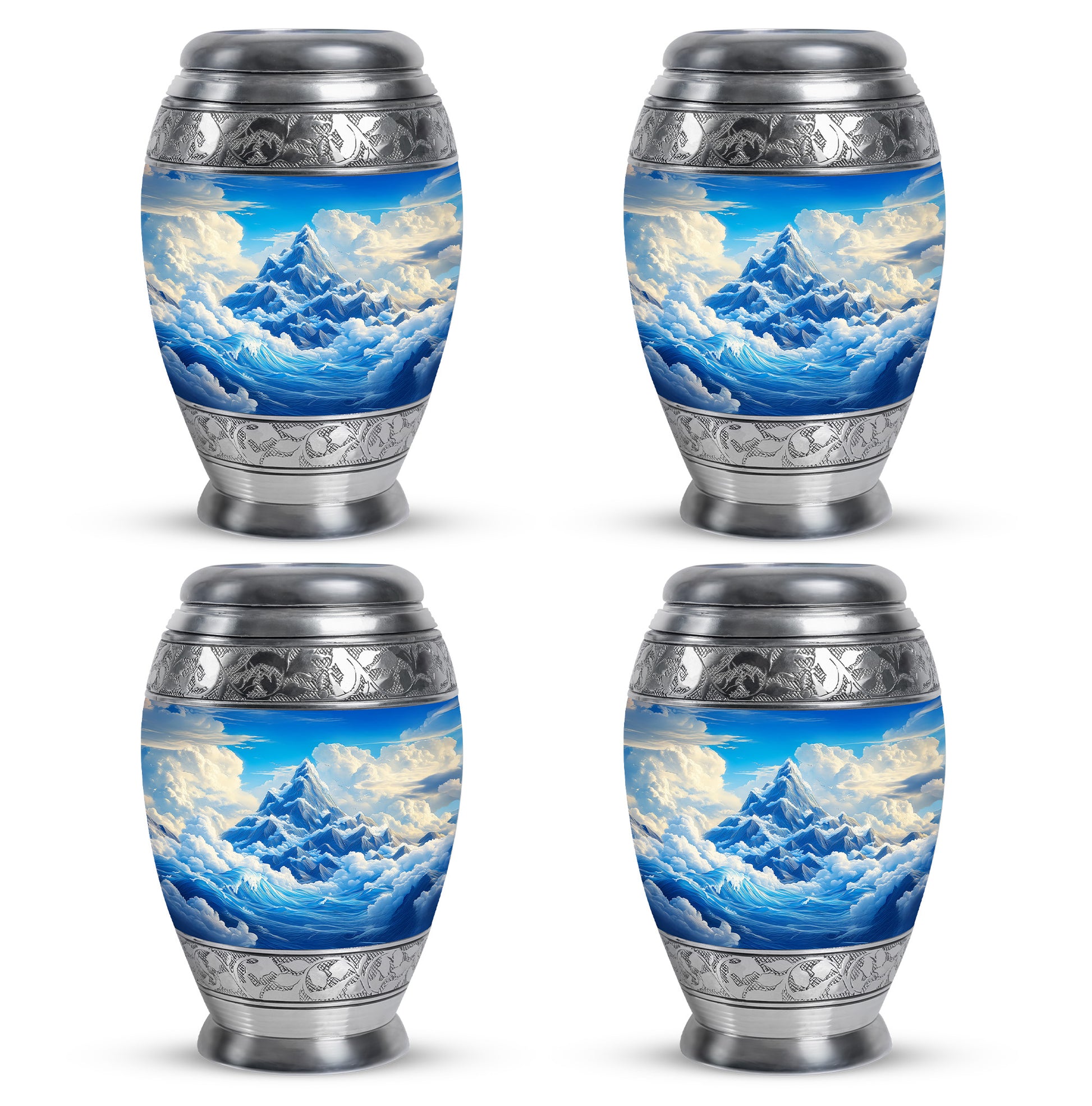 Sky Blue Blue Cremation Urn urn with complimentary velvet bag - regal blue design with crown-inspired accents - 10 inch aluminum urn for cremated remains