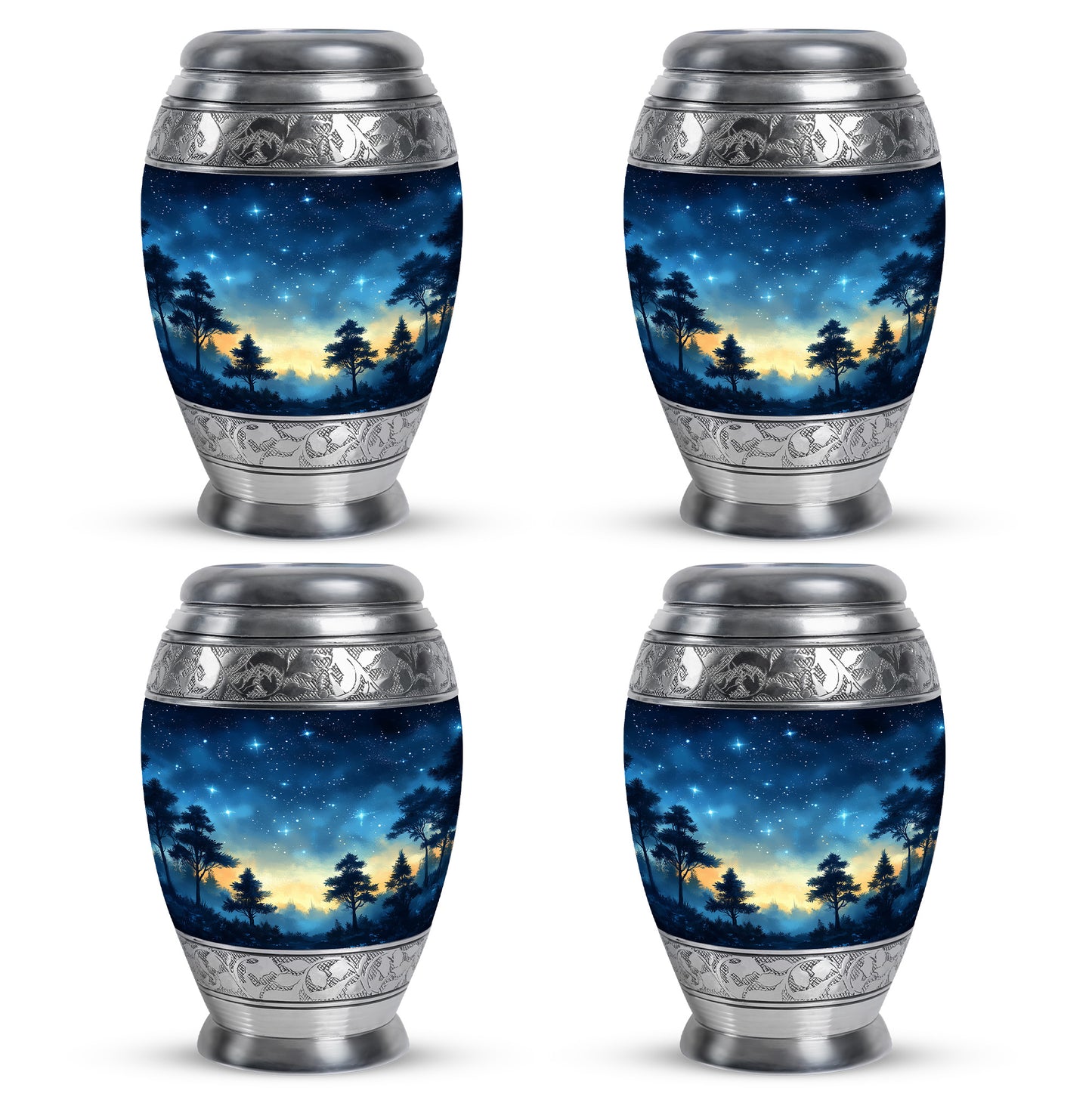 Soft Blue Blue Cremation Urn urn with complimentary velvet bag - royal blue engraving with decorative scrollwork - 10 inch aluminum urn for cremated remains