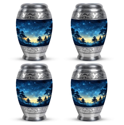 Soft Blue Blue Cremation Urn urn with complimentary velvet bag - royal blue engraving with decorative scrollwork - 10 inch aluminum urn for cremated remains