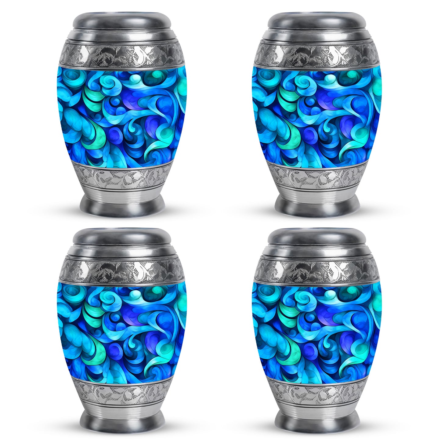 Slate Blue Blue Cremation Urn urn with complimentary velvet bag - regal blue design with crown-inspired accents - 10 inch aluminum urn for cremated remains