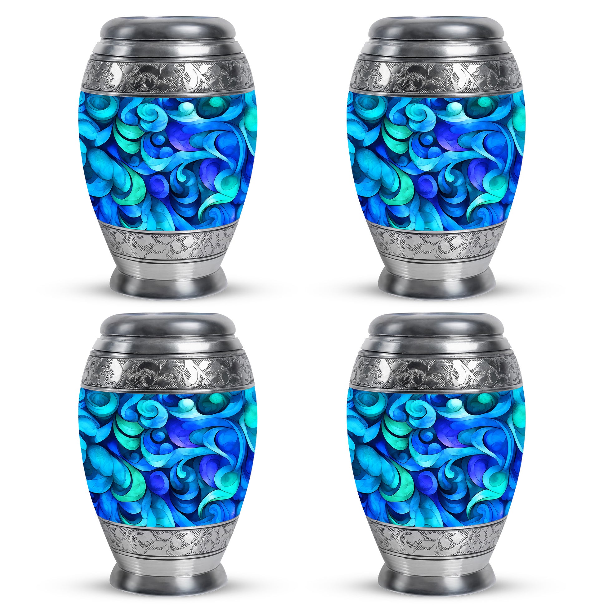 Slate Blue Blue Cremation Urn urn with complimentary velvet bag - regal blue design with crown-inspired accents - 10 inch aluminum urn for cremated remains
