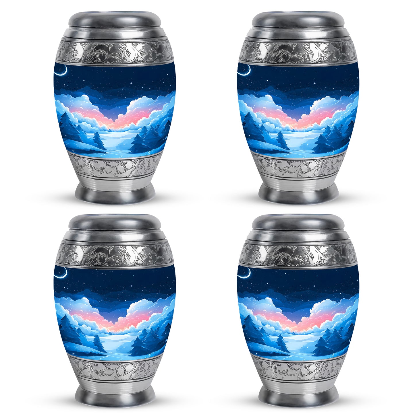 Icy Blue Blue Cremation Urn urn with complimentary velvet bag - regal blue design with crown-inspired accents - 10 inch aluminum urn for cremated remains