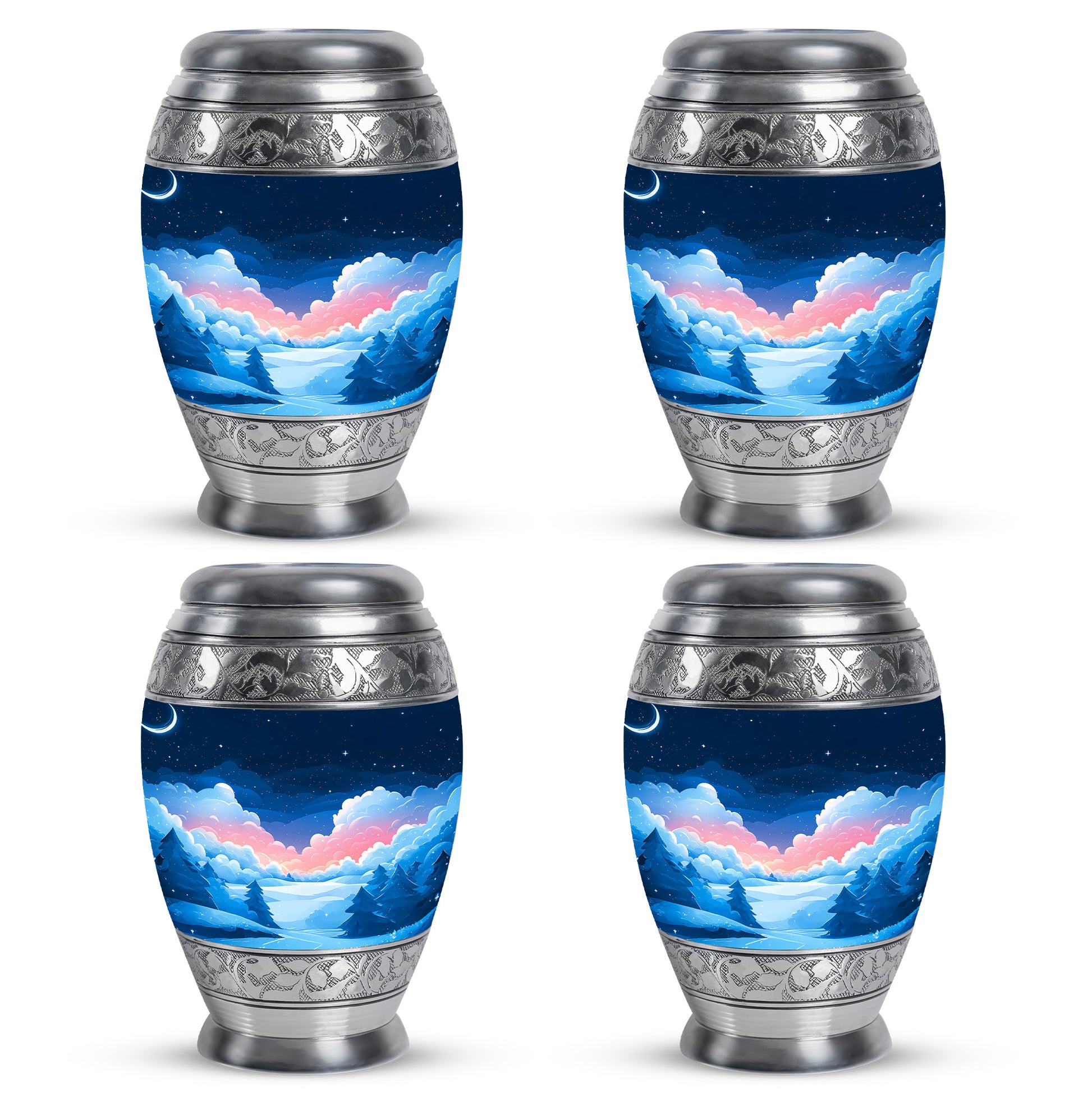 Icy Blue Blue Cremation Urn urn with complimentary velvet bag - regal blue design with crown-inspired accents - 10 inch aluminum urn for cremated remains