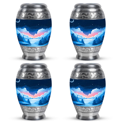 Icy Blue Blue Cremation Urn urn with complimentary velvet bag - regal blue design with crown-inspired accents - 10 inch aluminum urn for cremated remains