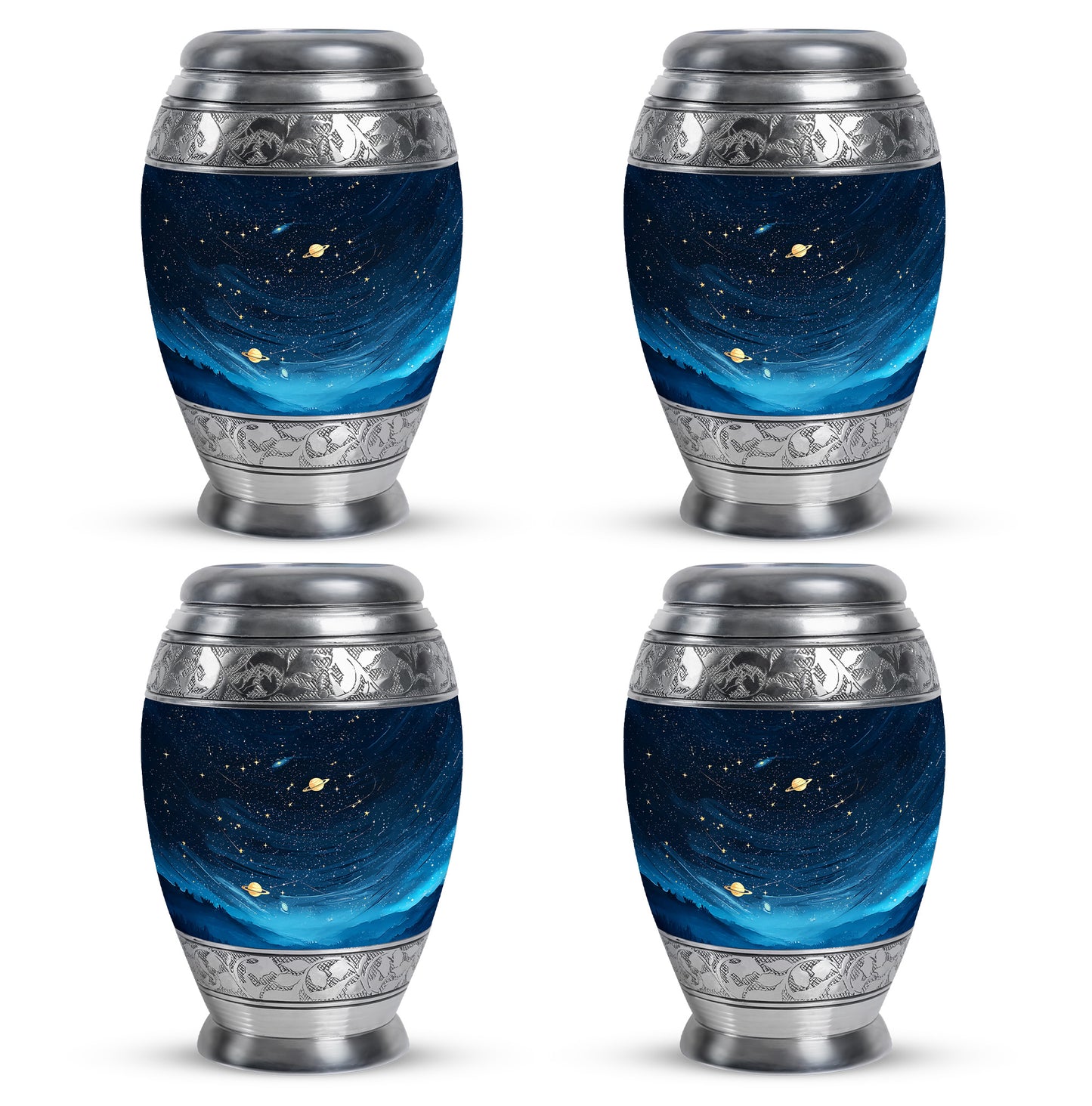 Deep Black Blue Cremation Urn urn with complimentary velvet bag - regal blue design with crown-inspired accents - 10 inch aluminum urn for cremated remains