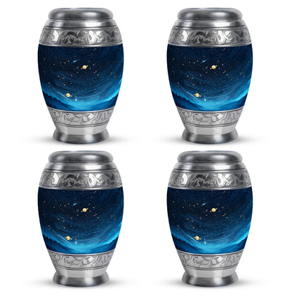 Deep Black Blue Cremation Urn urn with complimentary velvet bag - regal blue design with crown-inspired accents - 10 inch aluminum urn for cremated remains
