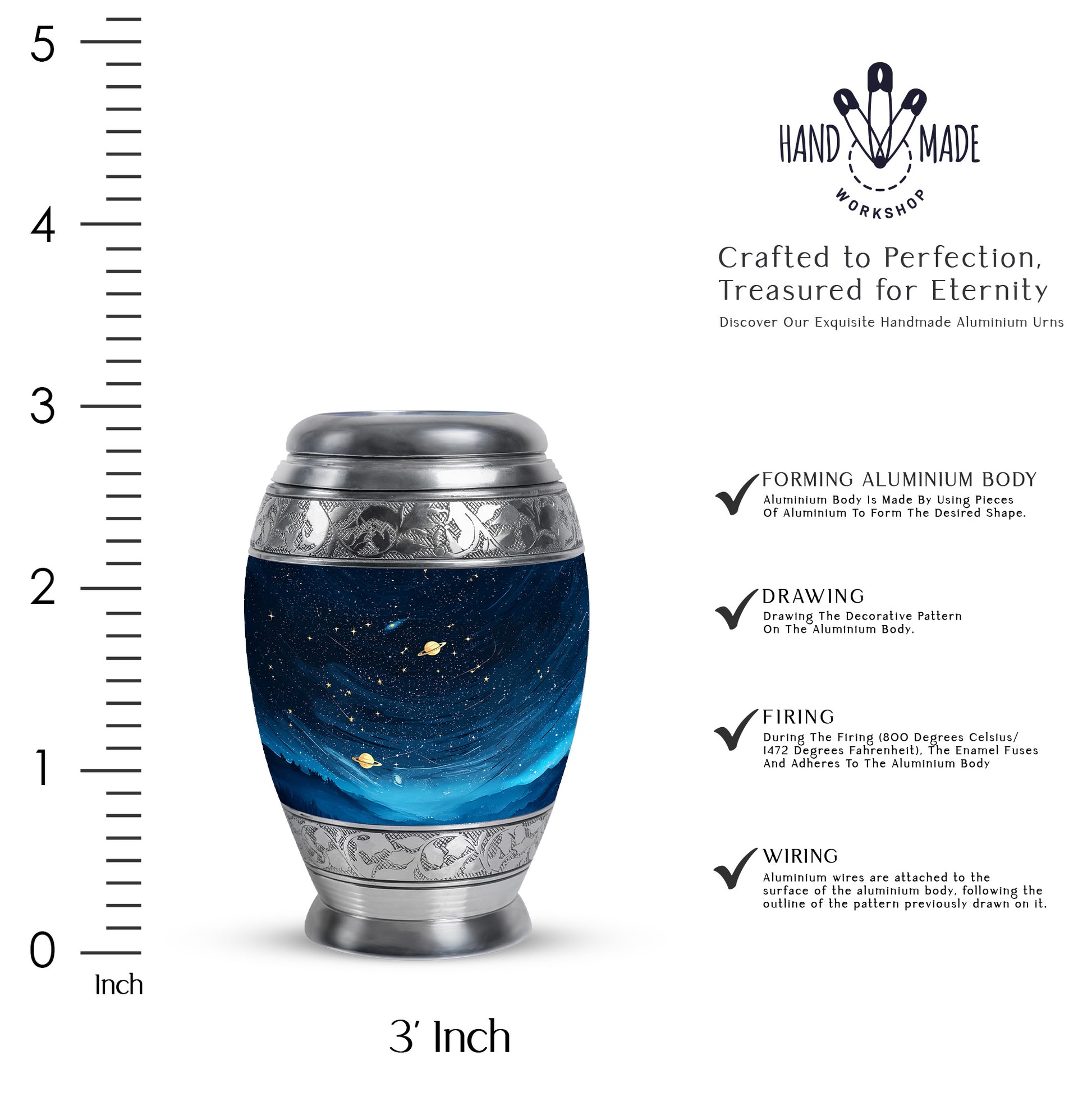 Rich Black Blue Cremation Urn lifestyle display on memorial shelf - regal blue design with crown-inspired accents - mini keepsake memorial for portion of cremation ashes