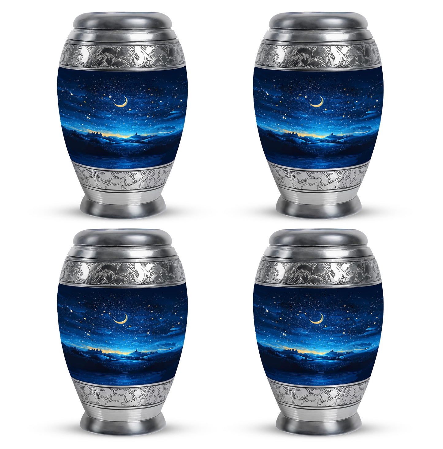 Navy Blue Blue Cremation Urn urn with complimentary velvet bag - regal blue design with crown-inspired accents - 10 inch aluminum urn for cremated remains