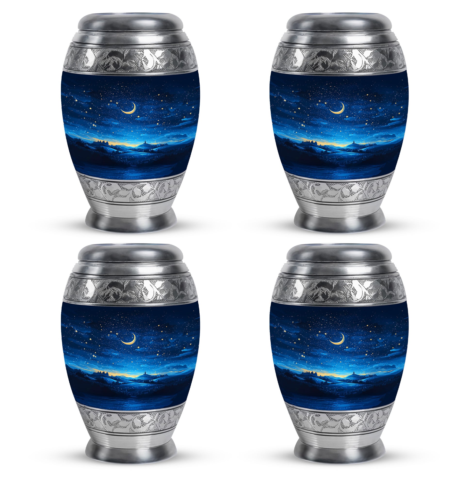 Navy Blue Blue Cremation Urn urn with complimentary velvet bag - regal blue design with crown-inspired accents - 10 inch aluminum urn for cremated remains