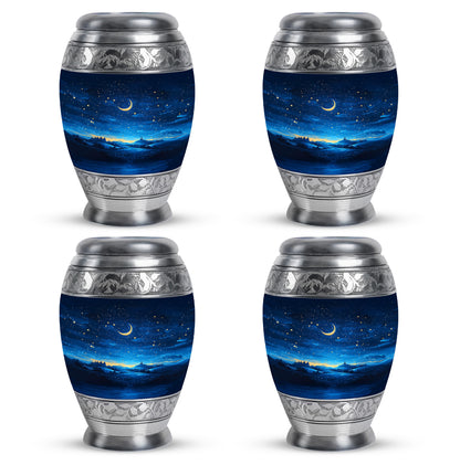 Navy Blue Blue Cremation Urn urn with complimentary velvet bag - regal blue design with crown-inspired accents - 10 inch aluminum urn for cremated remains