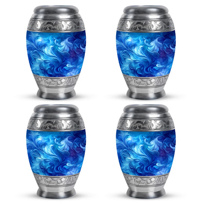 Serene Blue Blue Cremation Urn urn with complimentary velvet bag - royal blue engraving with decorative scrollwork - 10 inch aluminum urn for cremated remains