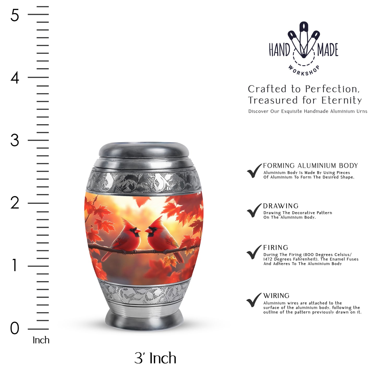 Gilded Gold Cardinal Cremation Urn lifestyle display on memorial shelf - regal cardinal design with crown-inspired accents - mini keepsake memorial for portion of cremation ashes