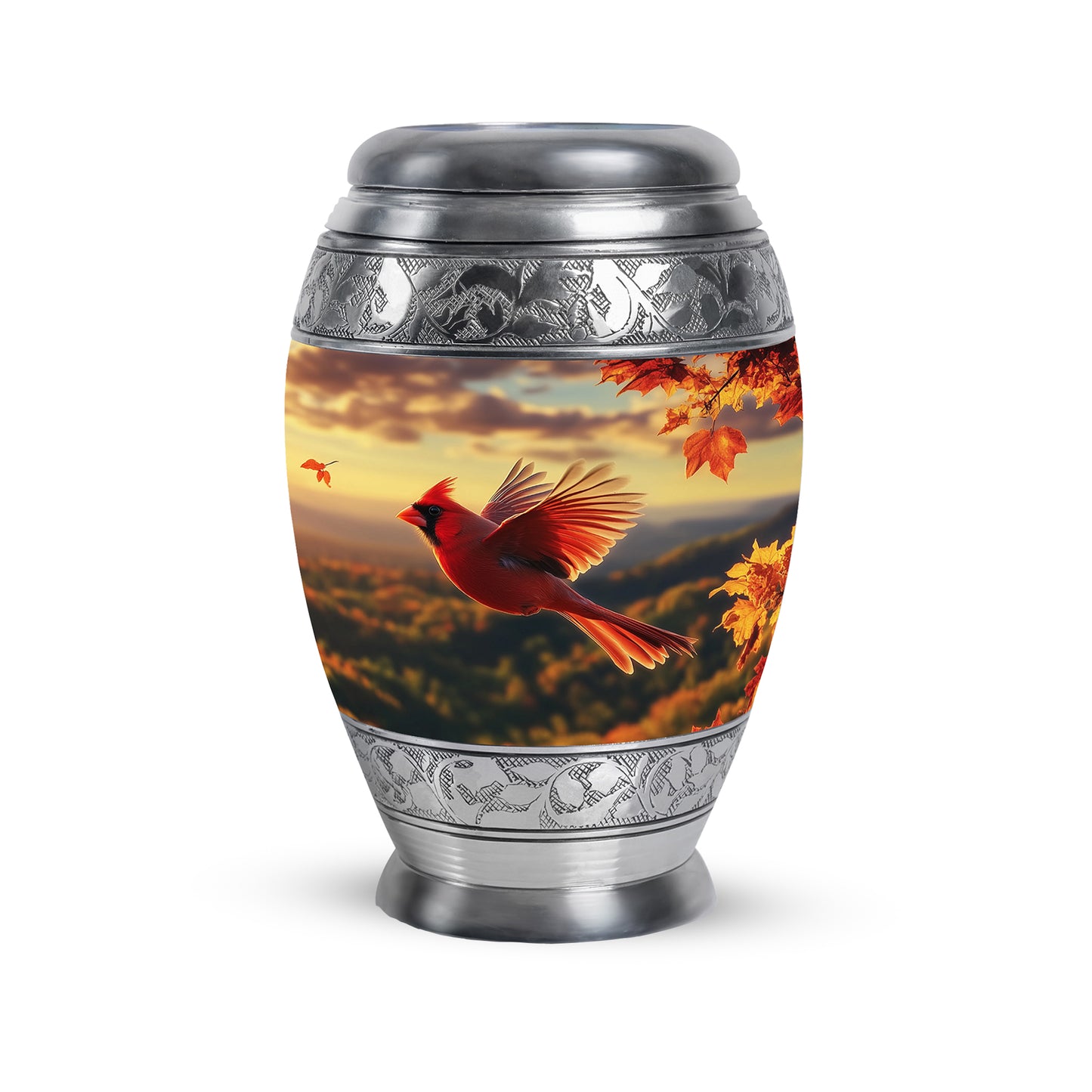 Luminous Gold Cardinal Embrace Urn for Human Ashes - 10-inch, 200 cu in - Yatskia