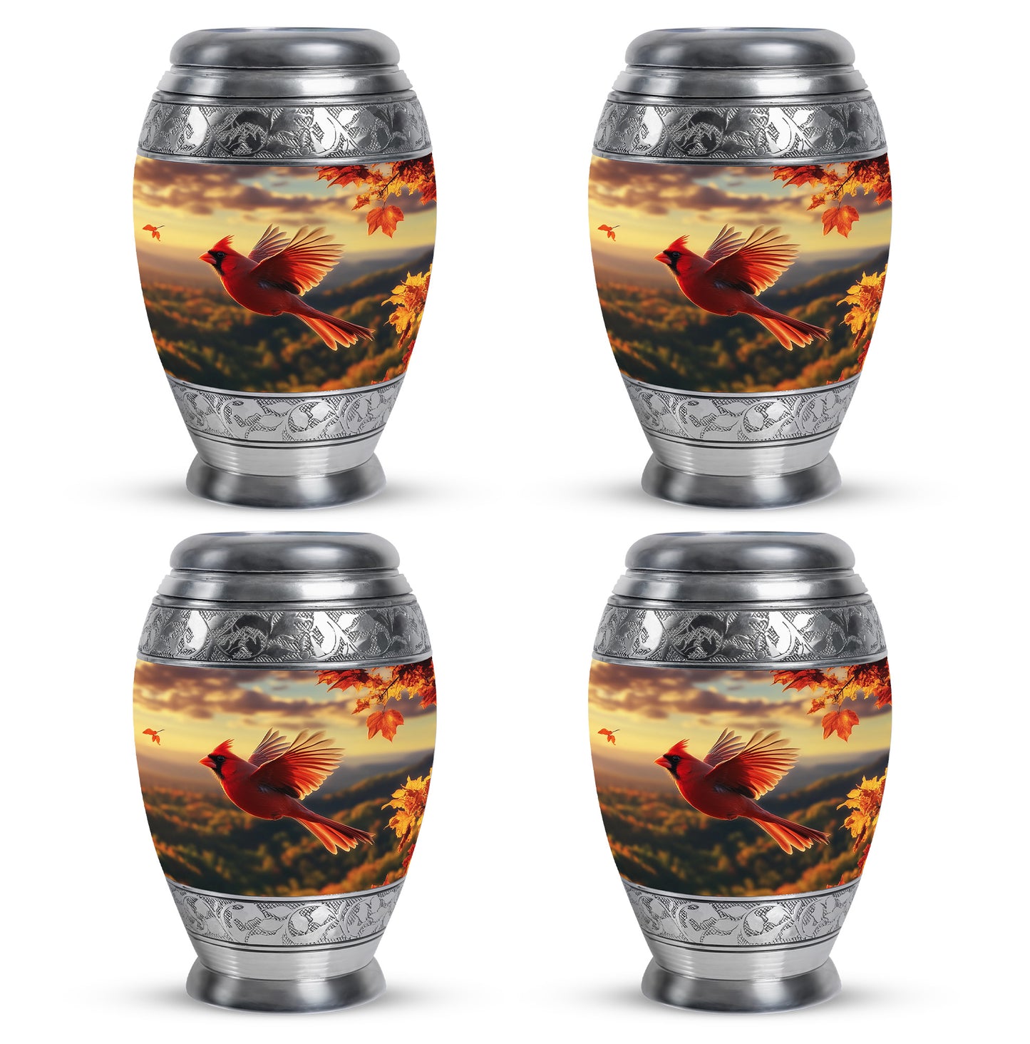 Gilded Gold Cardinal Cremation Urn urn with complimentary velvet bag - regal cardinal design with crown-inspired accents - 10 inch aluminum urn for cremated remains