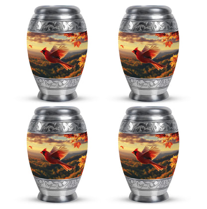 Gilded Gold Cardinal Cremation Urn urn with complimentary velvet bag - regal cardinal design with crown-inspired accents - 10 inch aluminum urn for cremated remains