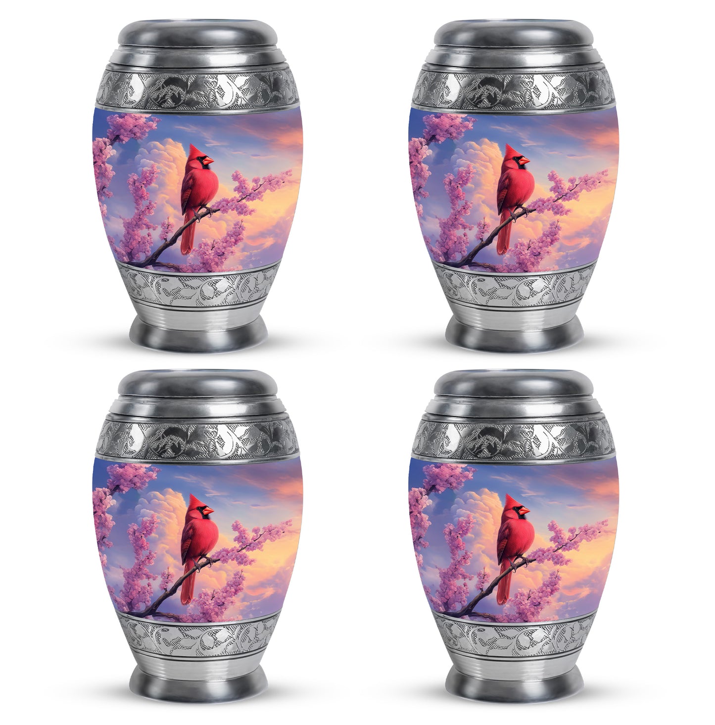 Celestial Blue Cardinal Cremation Urn urn with complimentary velvet bag - regal cardinal design with crown-inspired accents - 10 inch aluminum urn for cremated remains