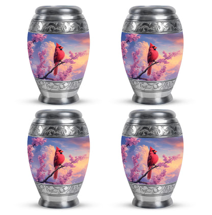 Celestial Blue Cardinal Cremation Urn urn with complimentary velvet bag - regal cardinal design with crown-inspired accents - 10 inch aluminum urn for cremated remains