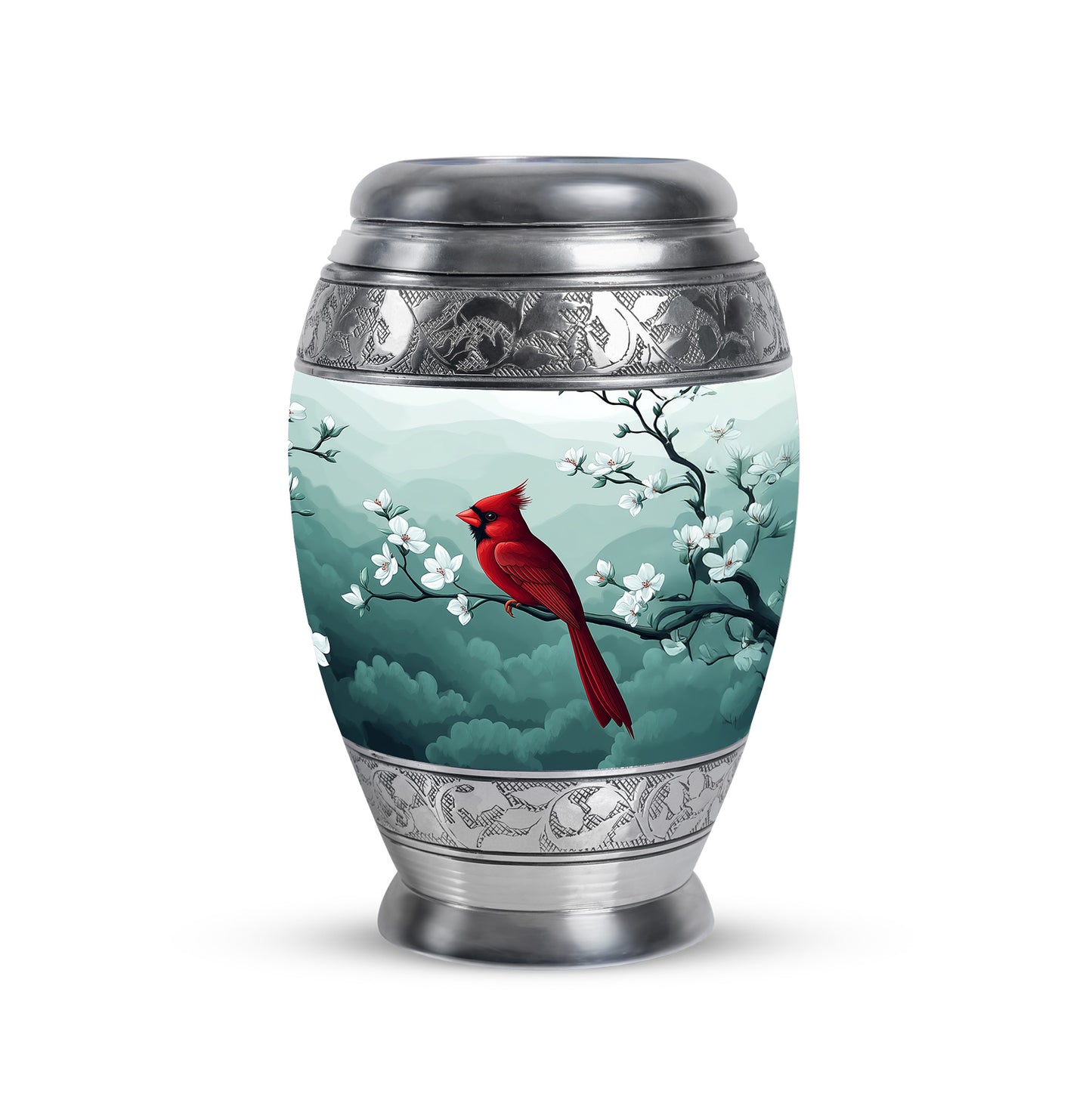 Graceful Silver Cardinal Promise Urn for Human Ashes - 10-inch, 200 cu in - Yatskia