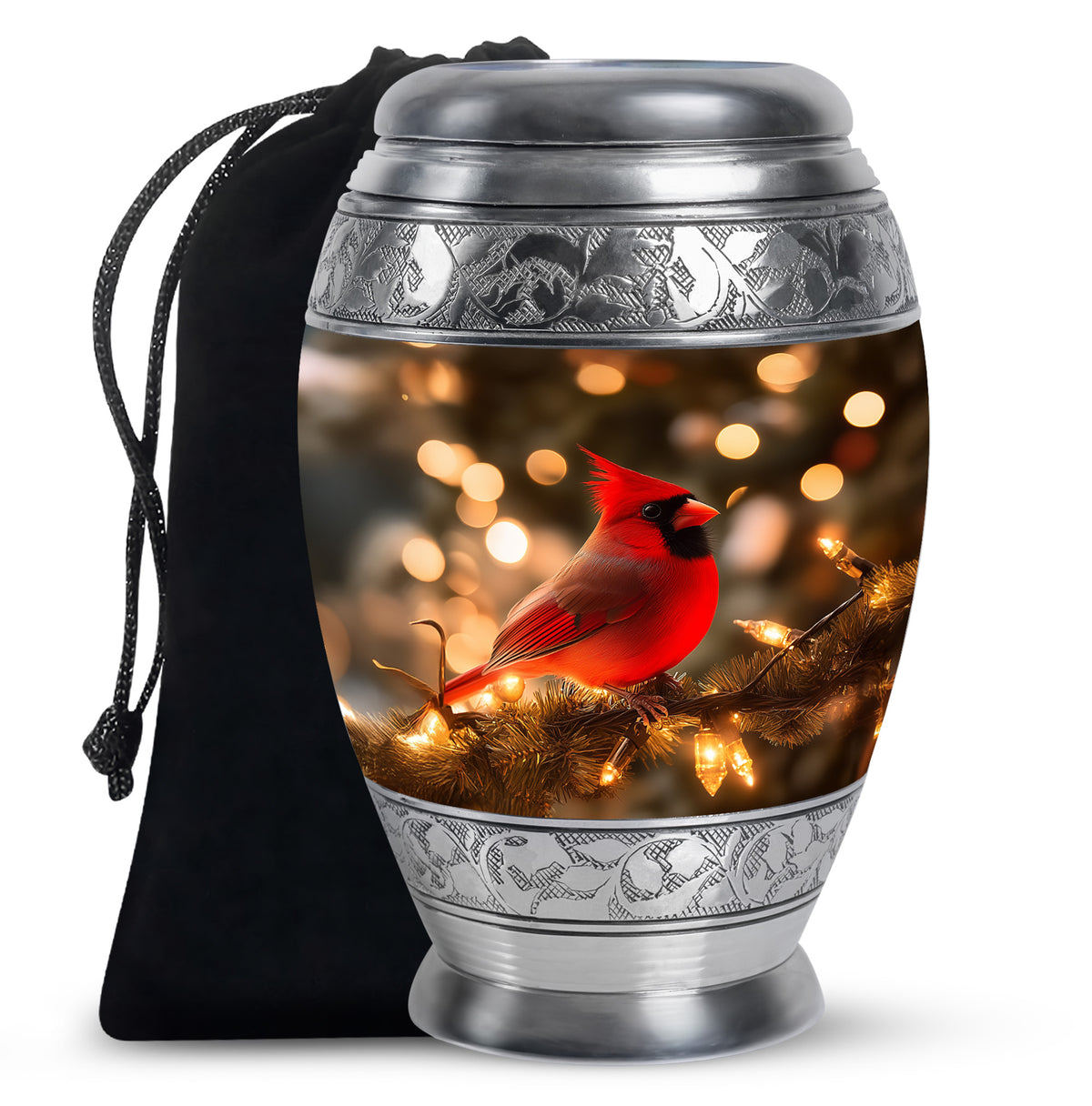 Antique Gold Cardinal Cremation Urn back view with polished surface - regal cardinal design with crown-inspired accents - full-size 10 inch 200 cubic inch adult cremation urn