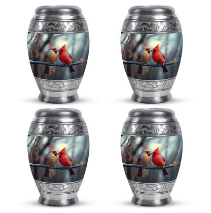 Silver Gray Cardinal Cremation Urn urn with complimentary velvet bag - regal cardinal design with crown-inspired accents - 10 inch aluminum urn for cremated remains
