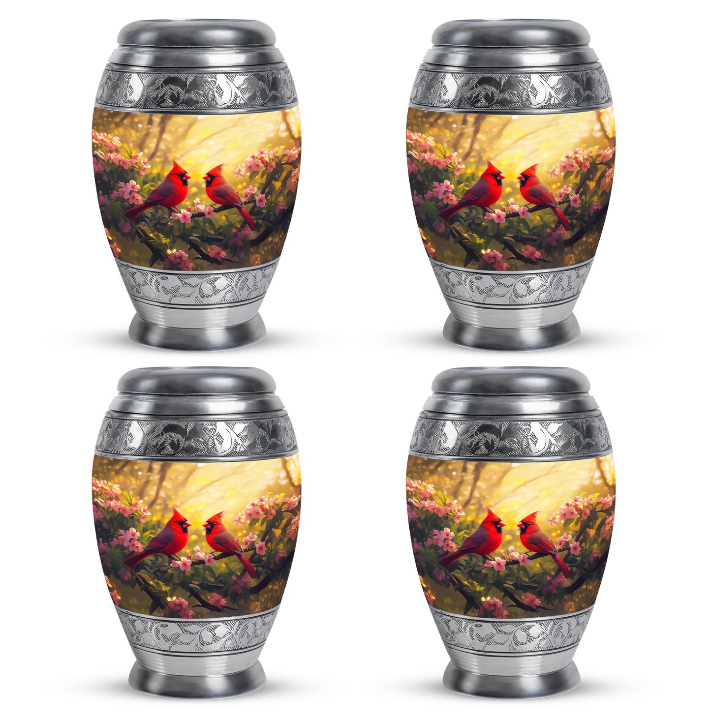 Sunrise Gold Cardinal Cremation Urn urn with complimentary velvet bag - regal cardinal design with crown-inspired accents - 10 inch aluminum urn for cremated remains