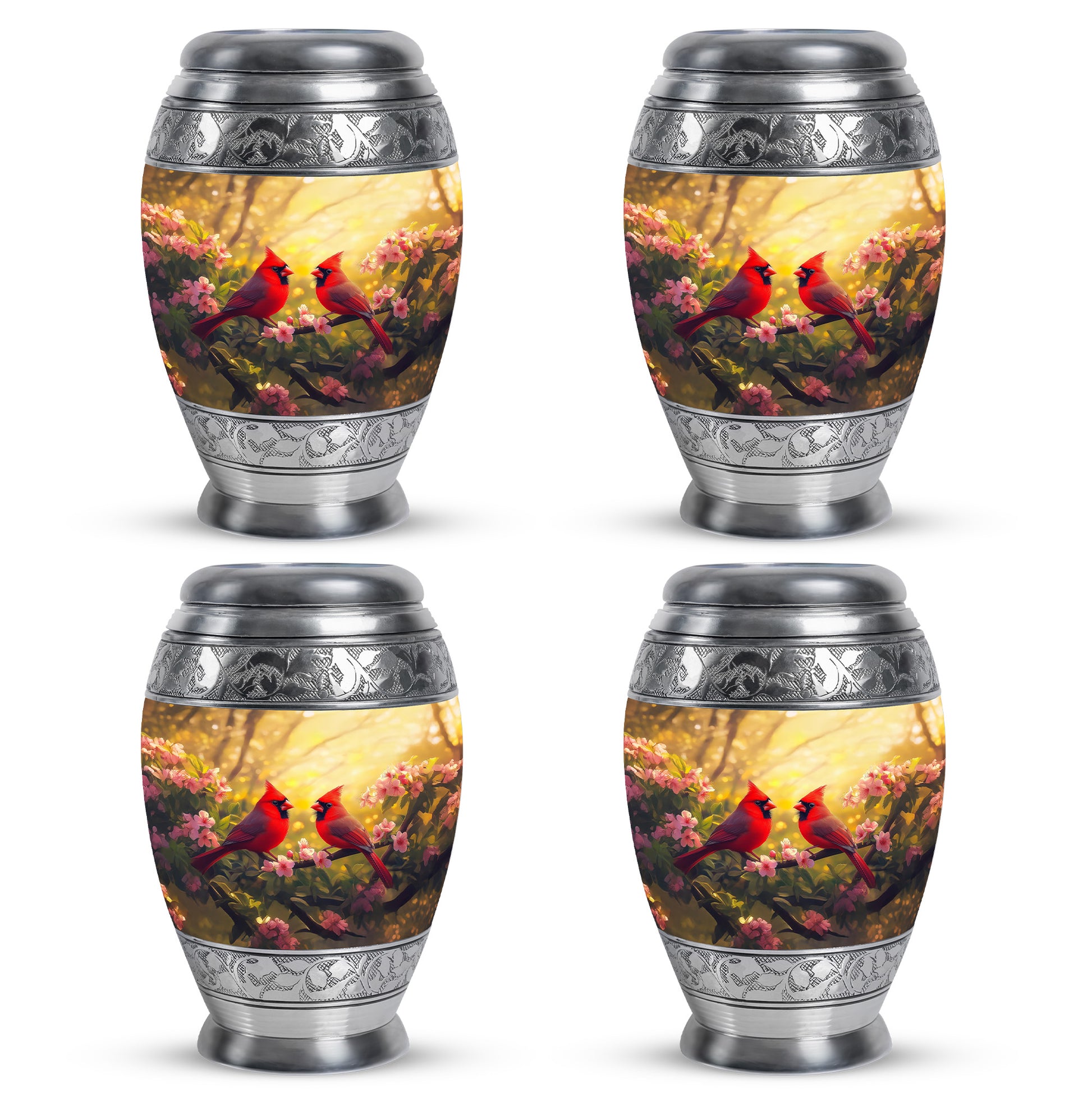 Sunrise Gold Cardinal Cremation Urn urn with complimentary velvet bag - regal cardinal design with crown-inspired accents - 10 inch aluminum urn for cremated remains