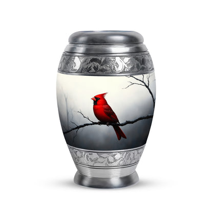 Silver Sacred Cardinal Cremation Urns for Human Ashes - 10-inch, 200 cu in - Yatskia