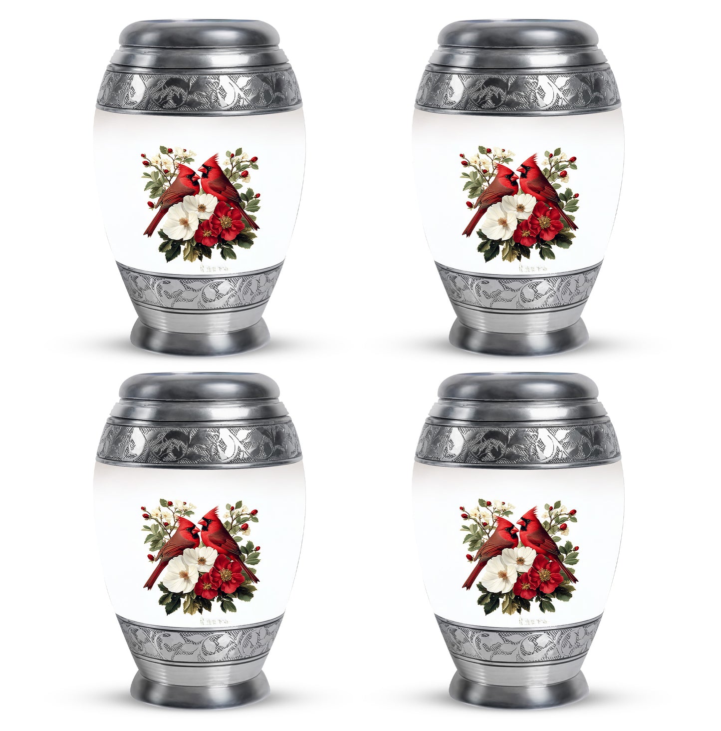 Sterling Silver Cardinal Cremation Urn urn with complimentary velvet bag - regal cardinal design with crown-inspired accents - 10 inch aluminum urn for cremated remains