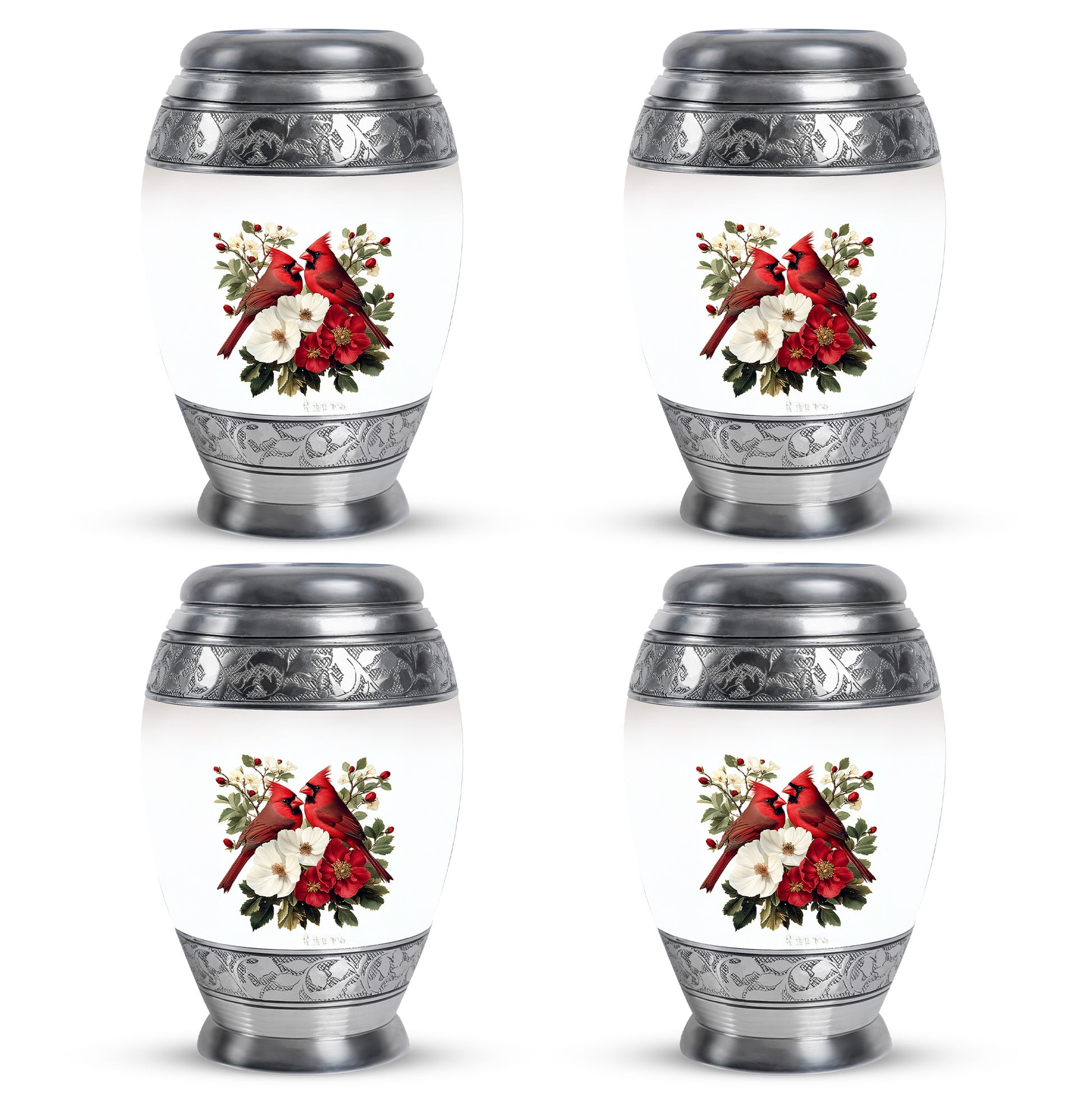 Sterling Silver Cardinal Cremation Urn urn with complimentary velvet bag - regal cardinal design with crown-inspired accents - 10 inch aluminum urn for cremated remains