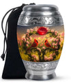 Red Cardinal Bird Urn For Cremation – Floral Memorial Urn for Human Ashes