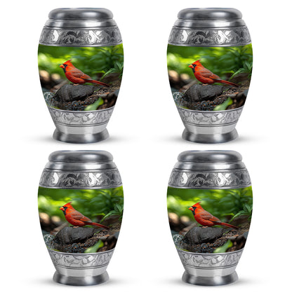 Moss Green Cardinal Cremation Urn urn with complimentary velvet bag - regal cardinal design with crown-inspired accents - 10 inch aluminum urn for cremated remains