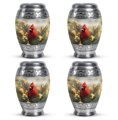 Steel Gray Cardinal Cremation Urn urn with complimentary velvet bag - royal cardinal engraving with decorative scrollwork - 10 inch aluminum urn for cremated remains