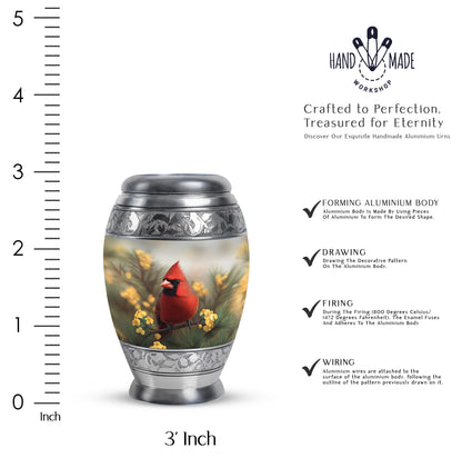 Charcoal Gray Cardinal Cremation Urn lifestyle display on memorial shelf - regal cardinal design with crown-inspired accents - mini keepsake memorial for portion of cremation ashes