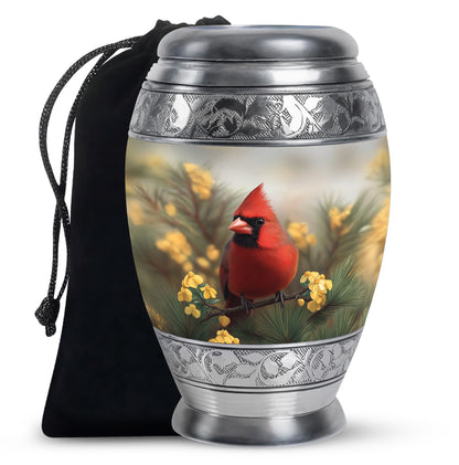 Charcoal Gray Cardinal Cremation Urn back view with polished surface - regal cardinal design with crown-inspired accents - full-size 10 inch 200 cubic inch adult cremation urn