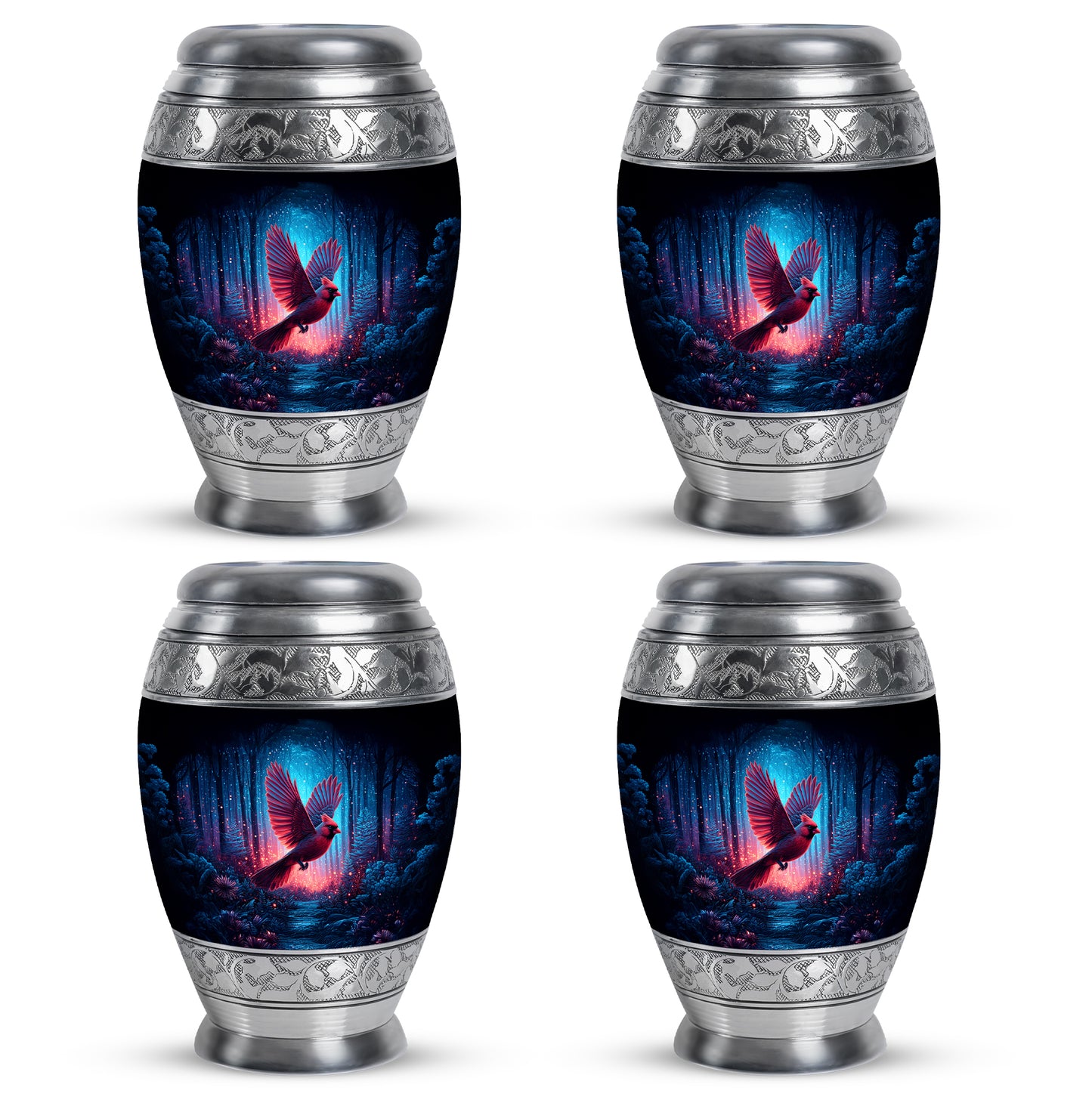 Obsidian Black Cardinal Cremation Urn urn with complimentary velvet bag - royal cardinal engraving with decorative scrollwork - 10 inch aluminum urn for cremated remains