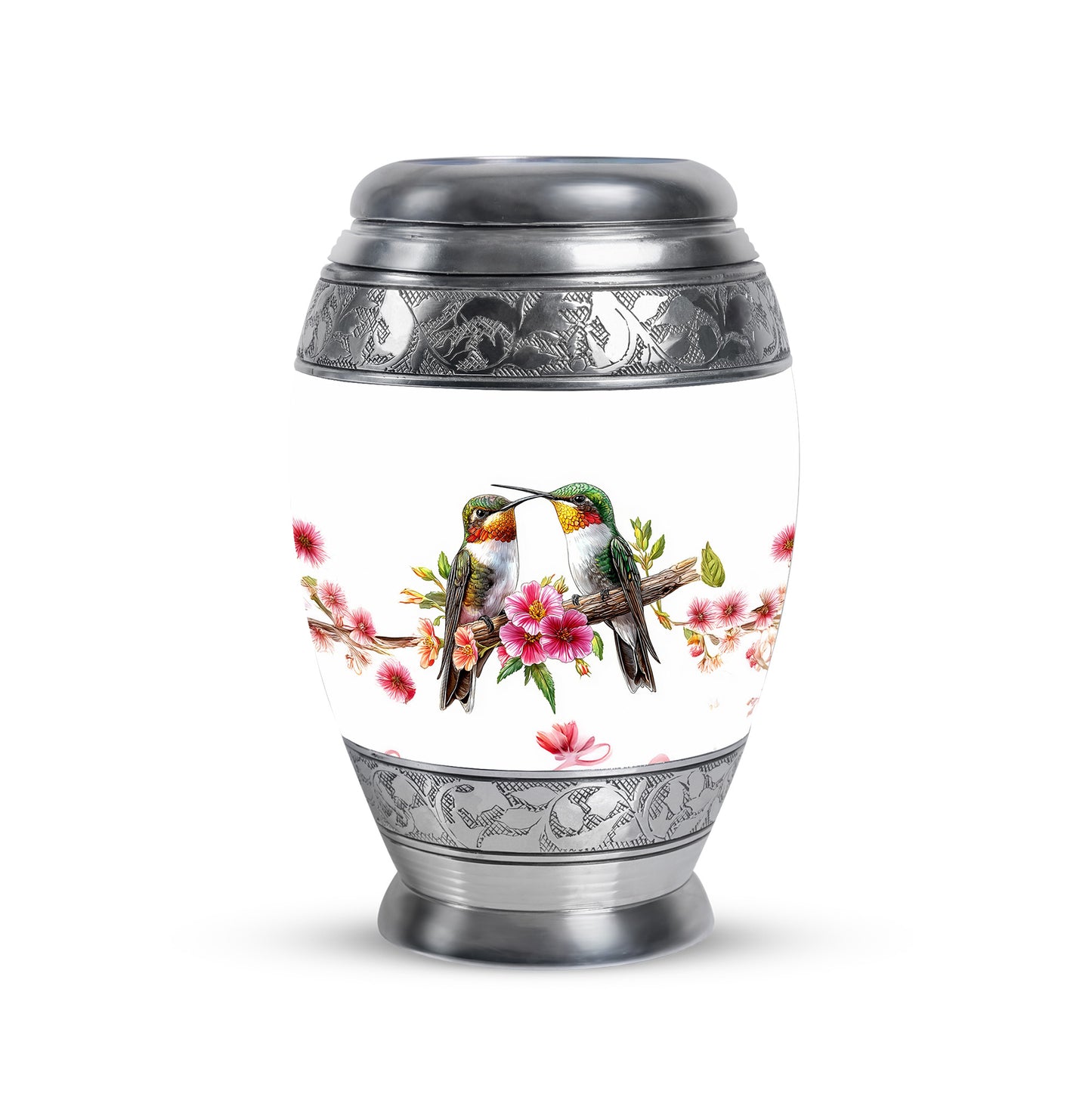Personalized Silver Heavenly Hummingbird Cremation Urns for Human Ashes - 10-inch, 200 cu in - Yatskia