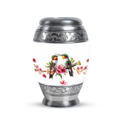 Personalized Silver Heavenly Hummingbird Cremation Urns for Human Ashes - 10-inch, 200 cu in - Yatskia