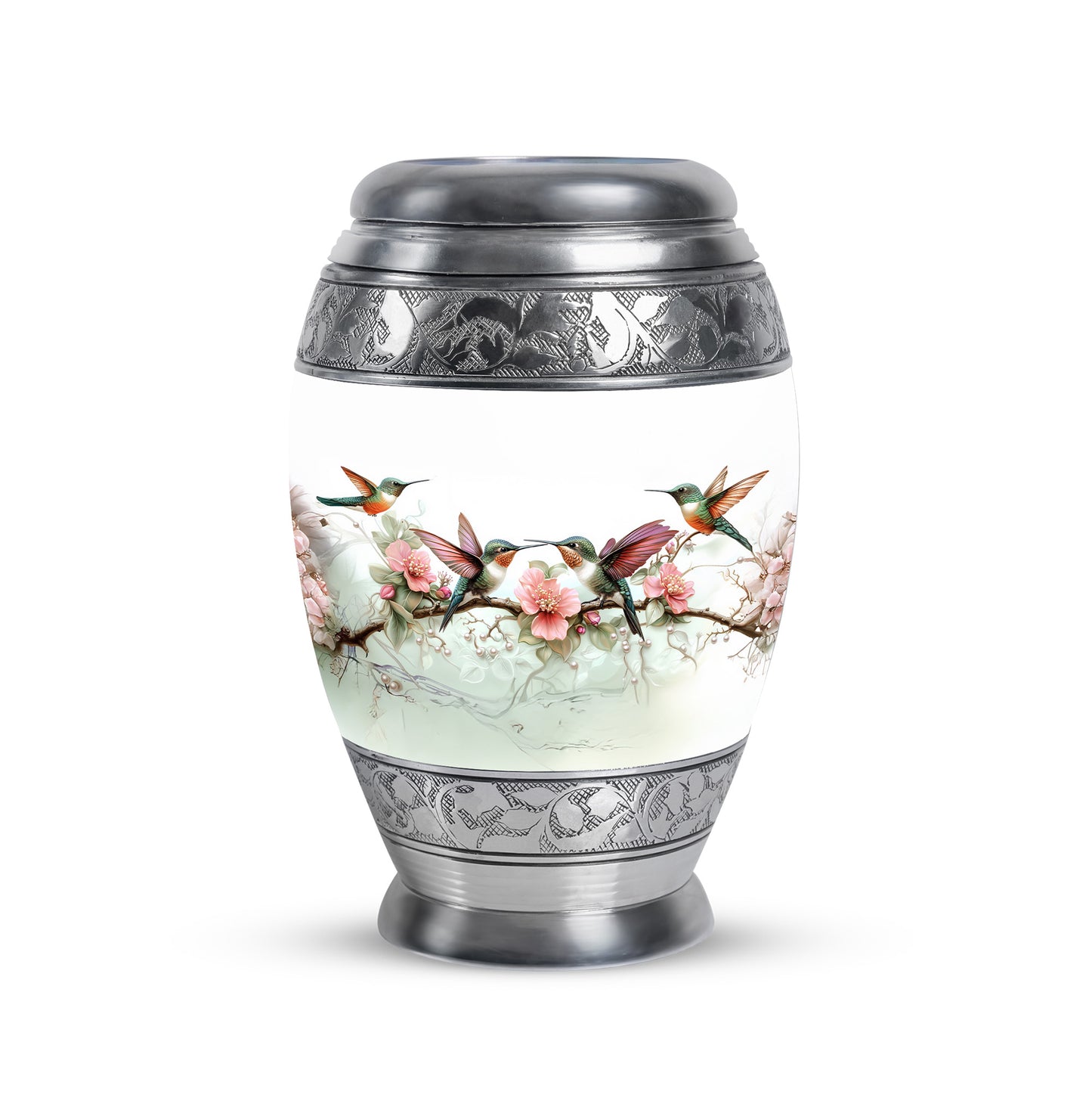 Personalized Hummingbird Cremation Urns - Wondrous Silver 10-inch, 200 cu in - Yatskia