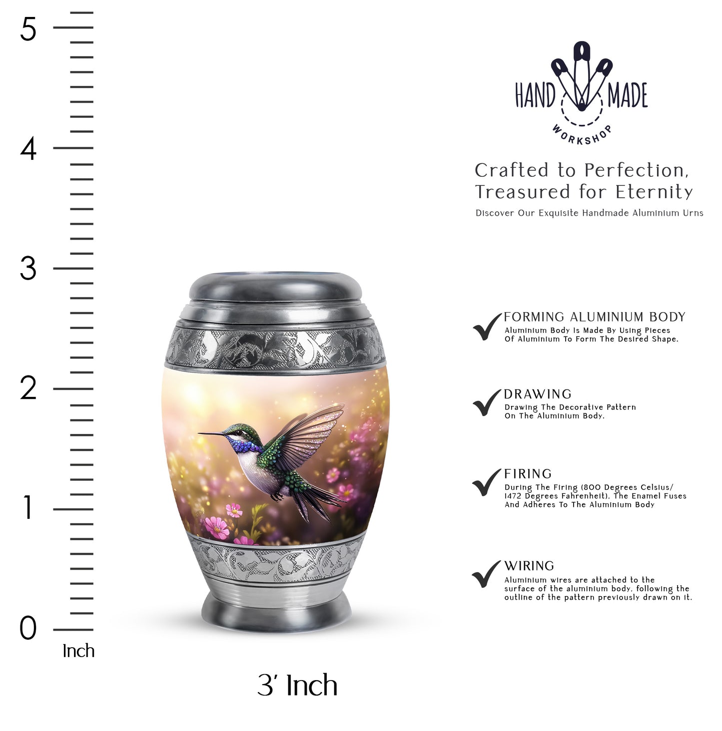 Antique Gold Hummingbird Cremation Urn lifestyle display on memorial shelf - regal hummingbird design with crown-inspired accents - mini keepsake memorial for portion of cremation ashes