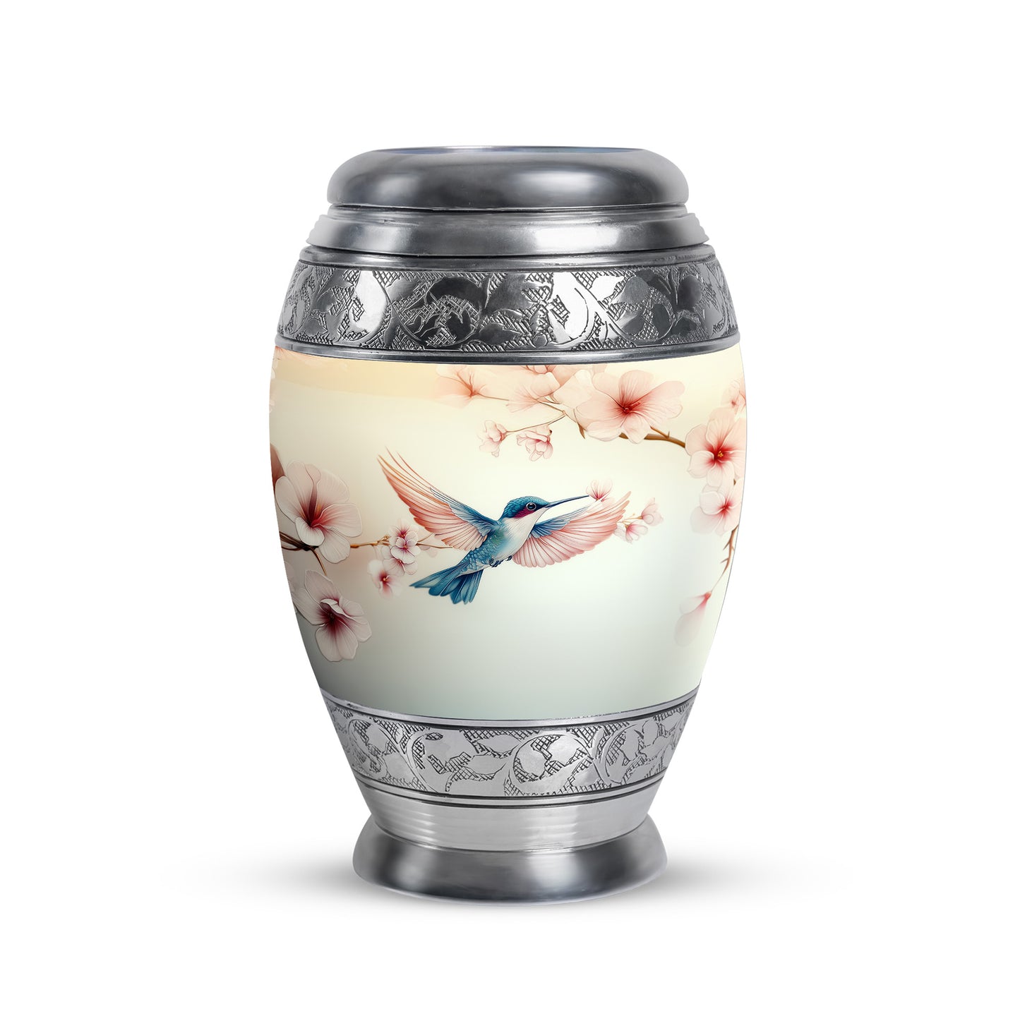 Dignified White Hummingbird Cremation Urn for Ashes - 10-inch, 200 cu in - Yatskia