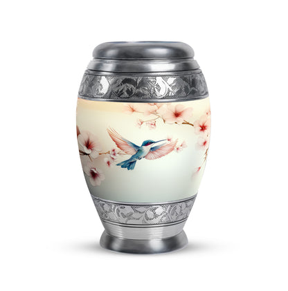 Dignified White Hummingbird Cremation Urn for Ashes - 10-inch, 200 cu in - Yatskia