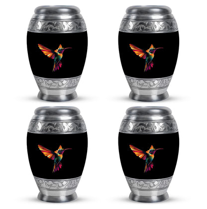 Obsidian Black Hummingbird Cremation Urn urn with complimentary velvet bag - royal hummingbird engraving with decorative scrollwork - 10 inch aluminum urn for cremated remains