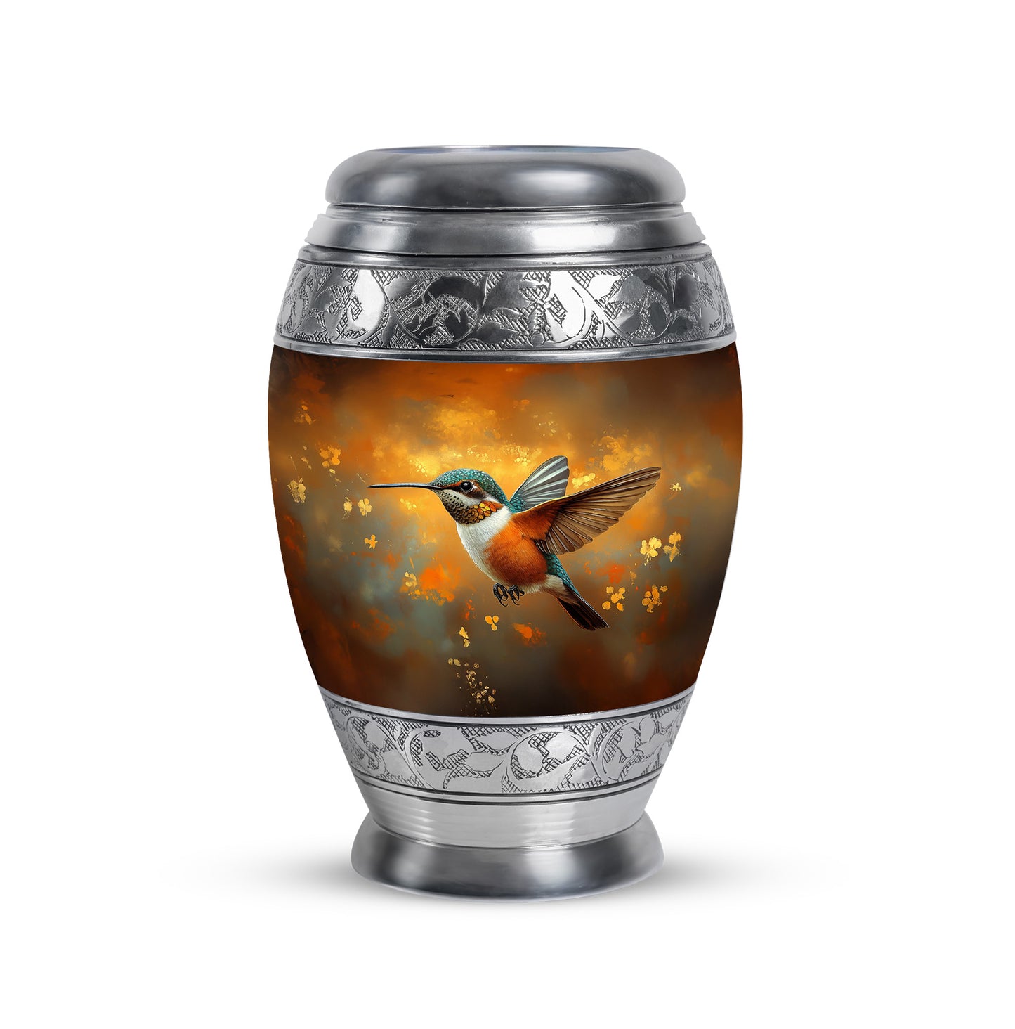 Personalized Seraphic Hummingbird Cremation Urns - Gold 10-inch, 200 cu in - Yatskia