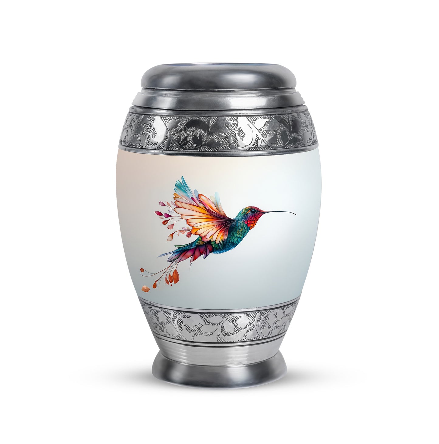 Personalized Hummingbird Cremation Urns - Pristine Silver 10-inch, 200 cu in - Yatskia