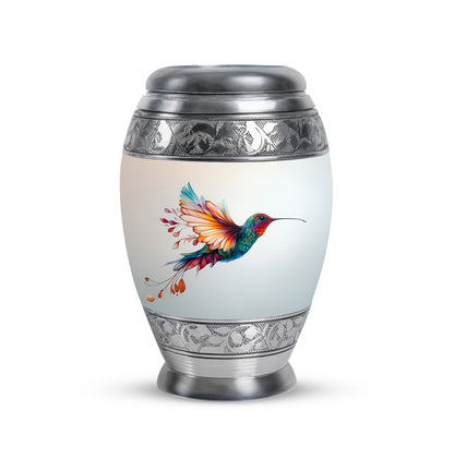 Personalized Hummingbird Cremation Urns - Pristine Silver 10-inch, 200 cu in - Yatskia